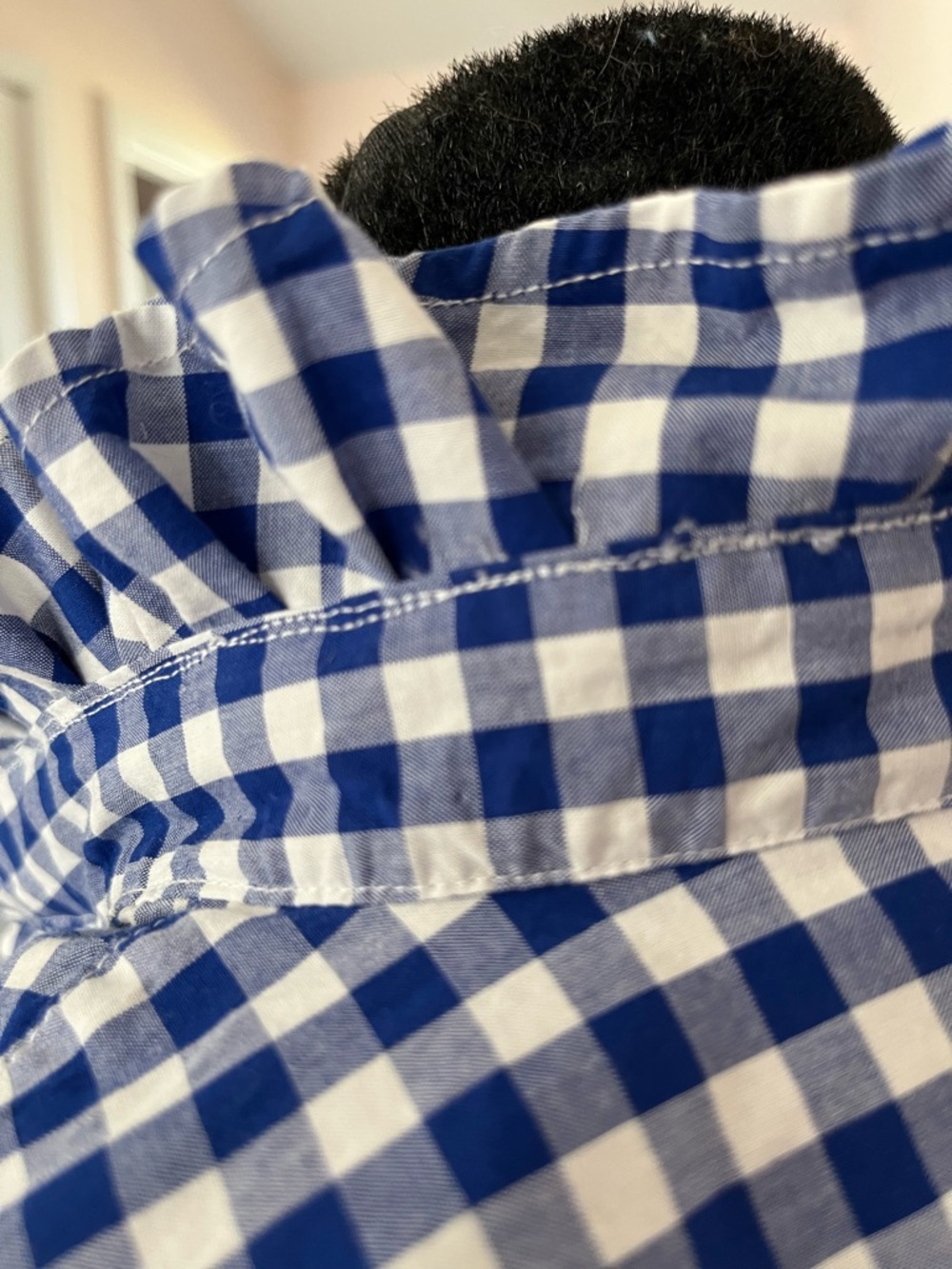 Upcycled L.L. Bean Blue and White Gingham Tie-Front Button-Down Ruffle Collar - Picture 4 of 7